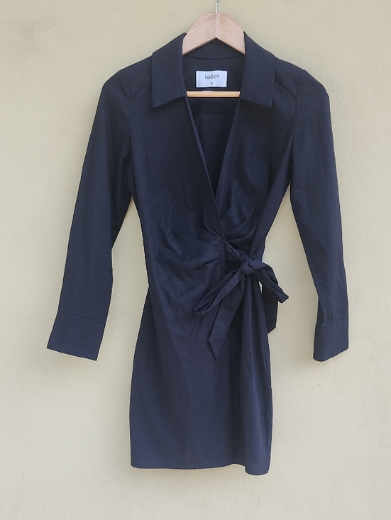 ba&sh Dresses & Skirts - ba&sh Black Cotton Long-Sleeve Wrap Dress with Side Tie